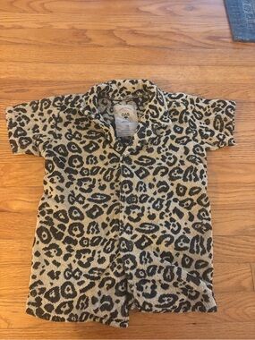 OAS Black and Beige Leopard Terry Button-Up - 12y old - kids